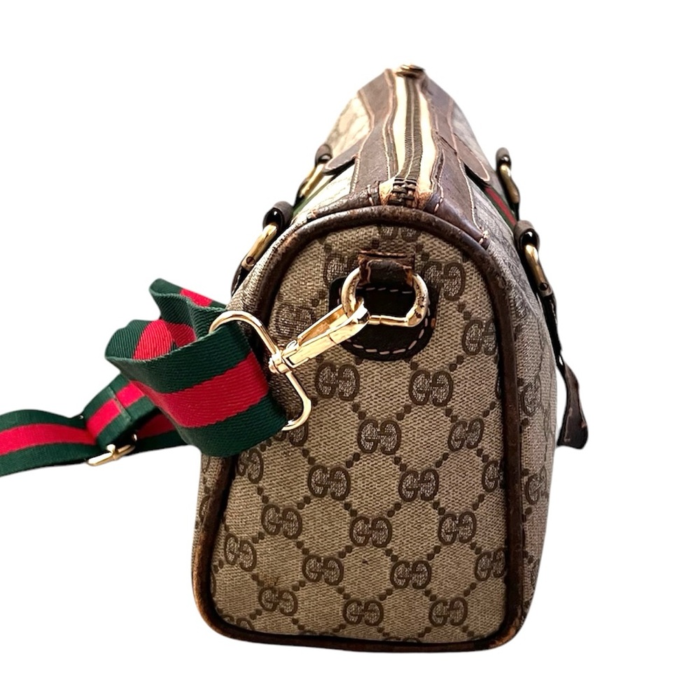 Gucci Beige GG Supreme Canvas Travel Duffle with Green-Red Stripe - Picture 4 of 13